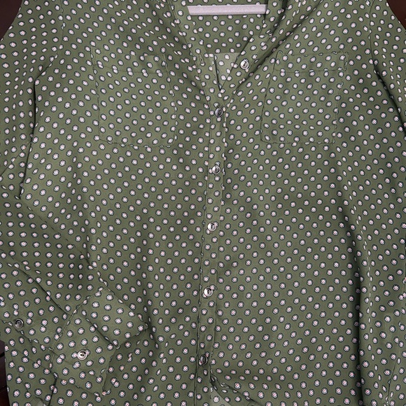 Lily White Olive Polka Dot Button Down Shirt - Picture 1 of 4